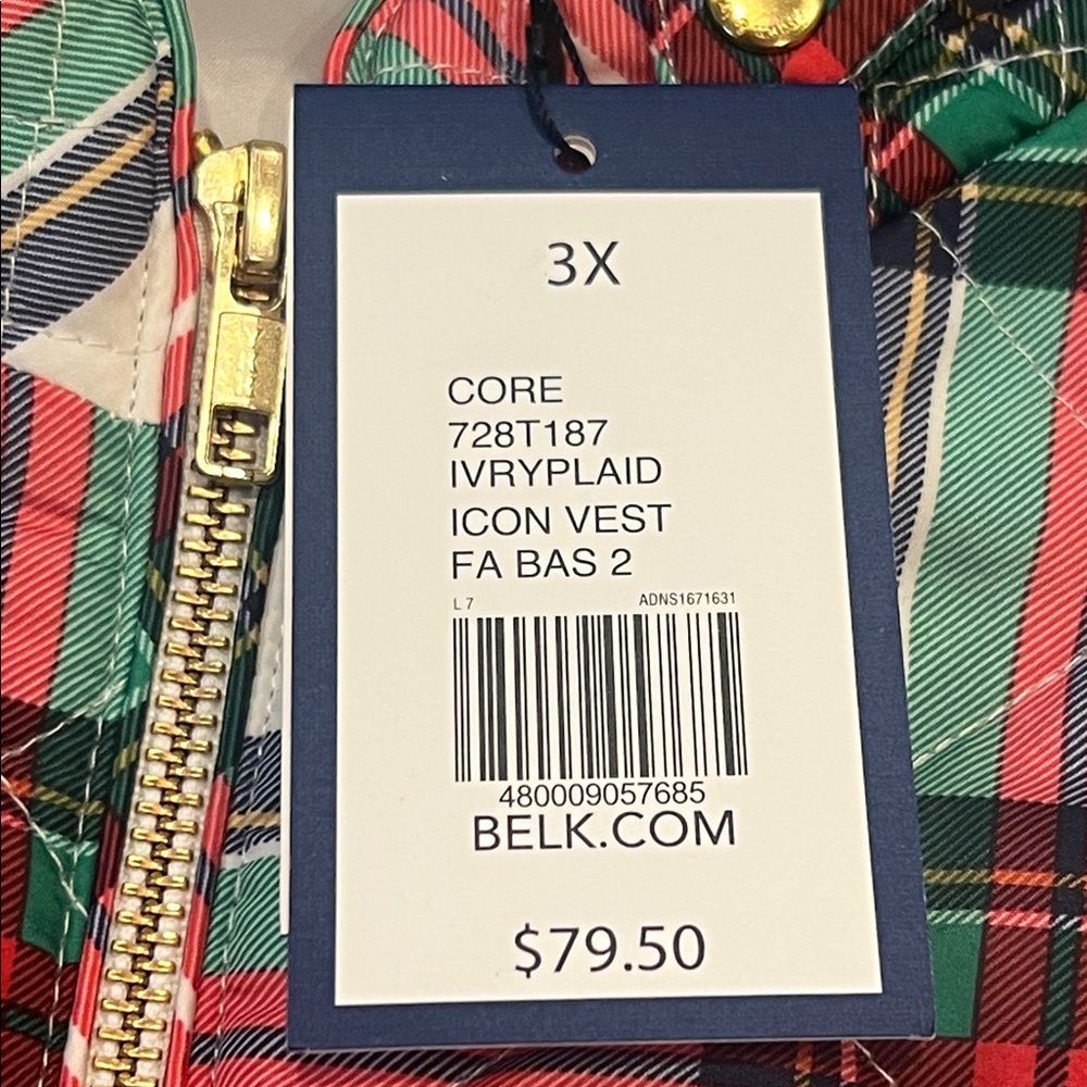 NWT Crown & Ivy Curvy Plus Size 3X Puffer Icon Vest Lattice Print Ivory Plaid - Picture 2 of 12